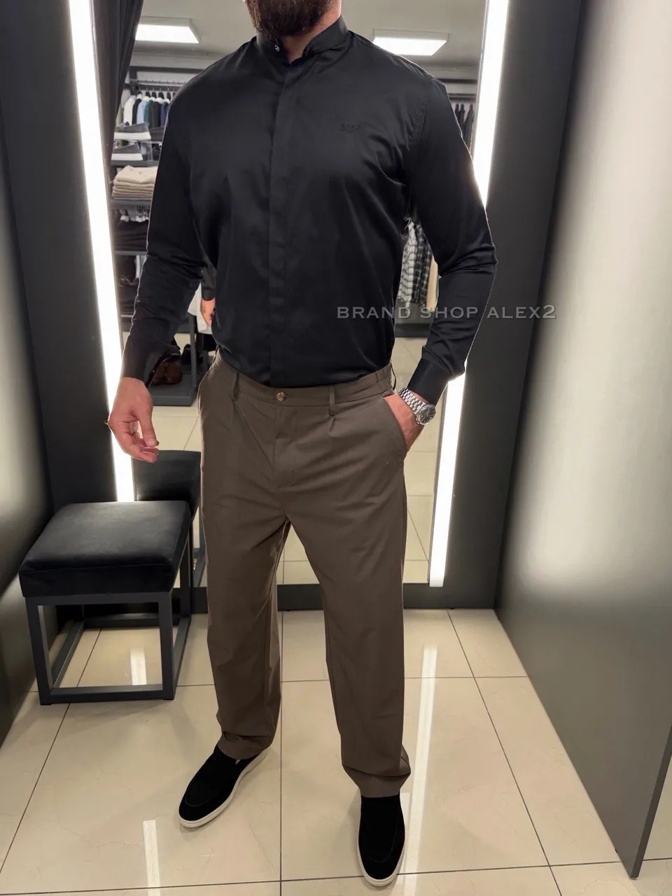 Чорна чоловіча сорочка Armani стійка  - фото 2