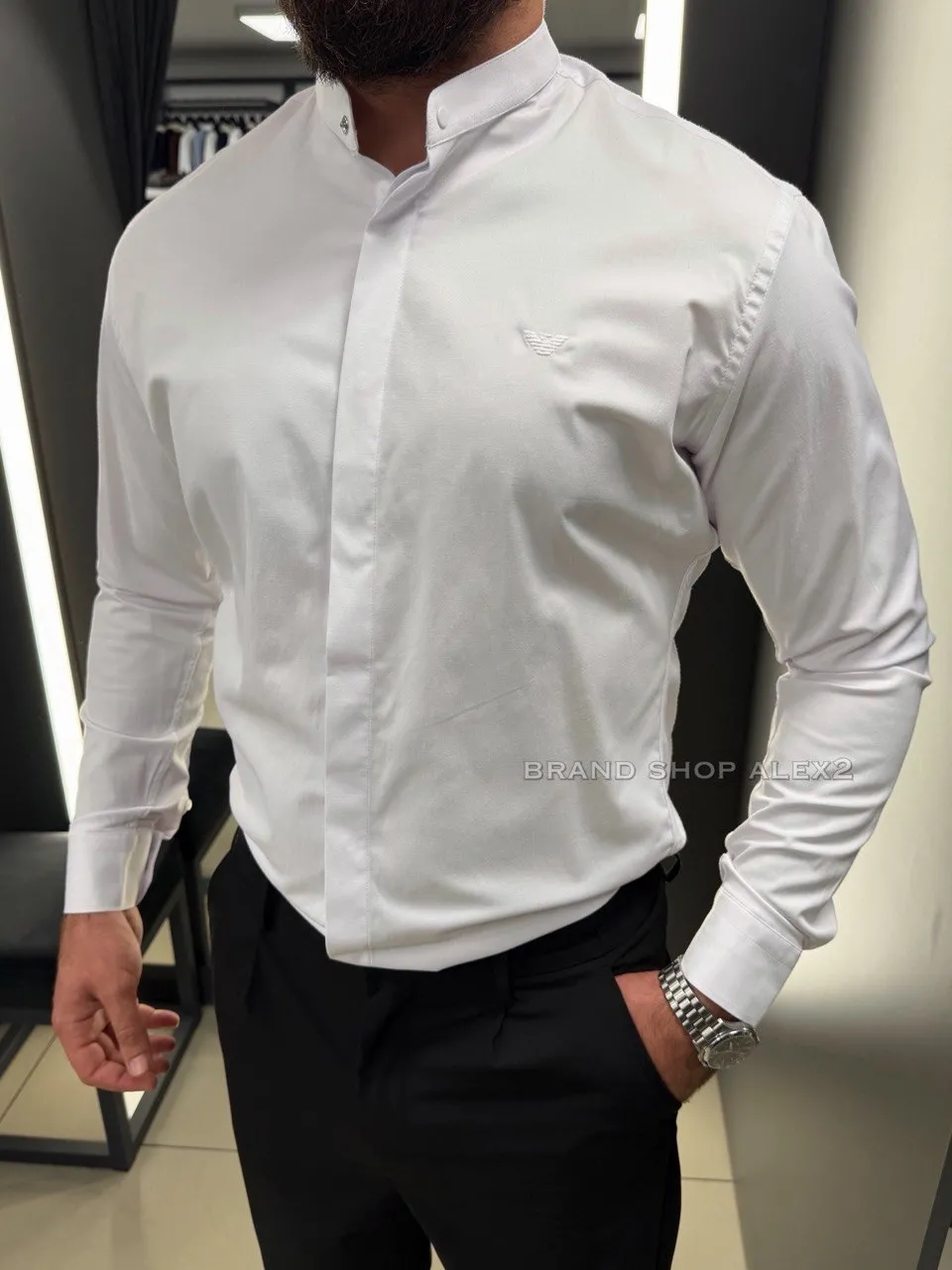 Чоловіча сорочка Armani біла стійка 