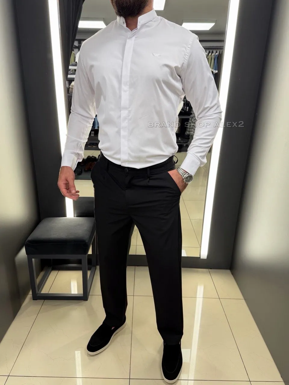 Чоловіча сорочка Armani біла стійка  - фото 1