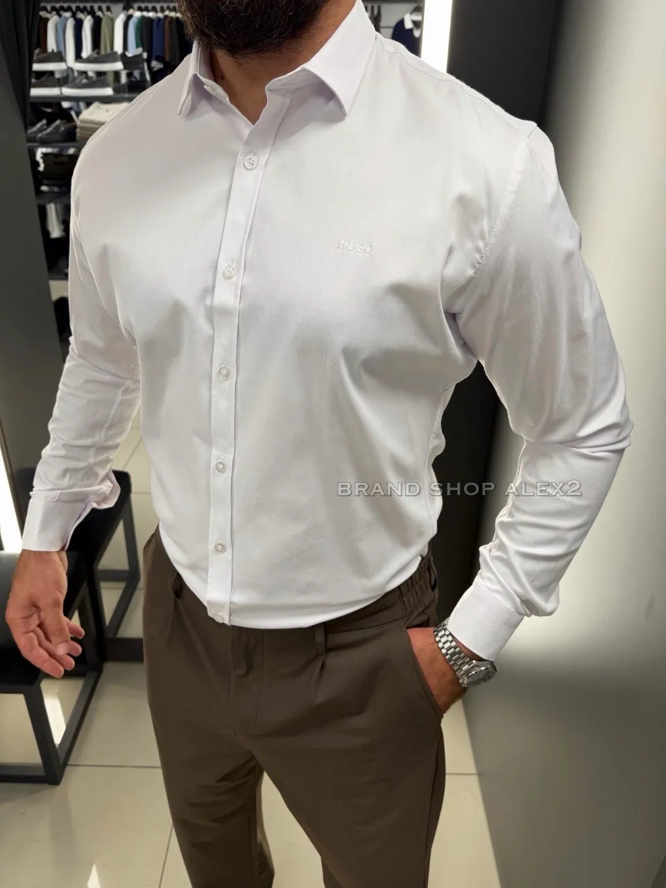 Біла чоловіча сорочка класична Boss 