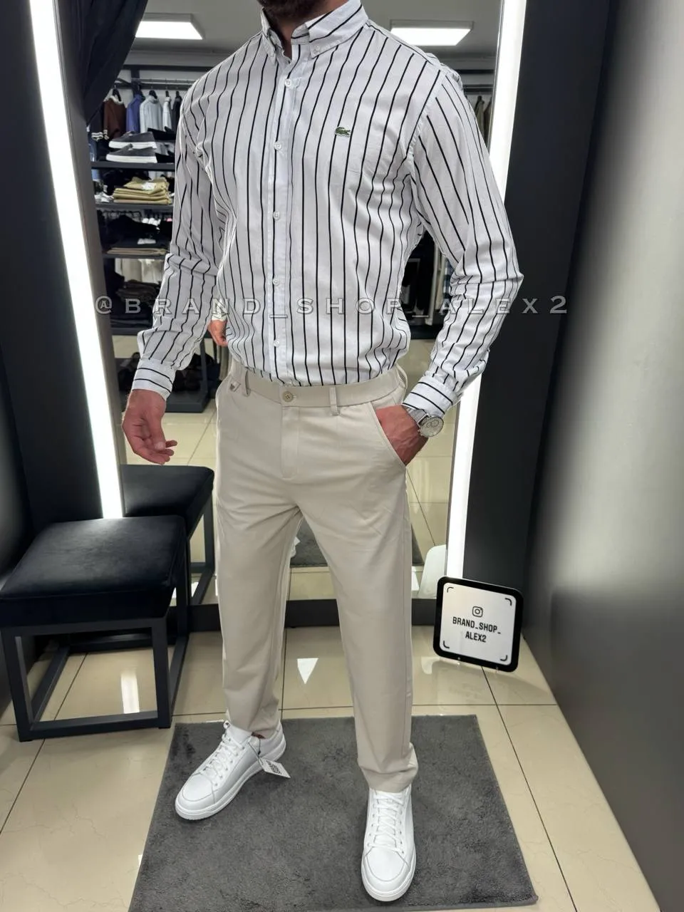 Біла сорочка у смужку Lacoste  - фото 1