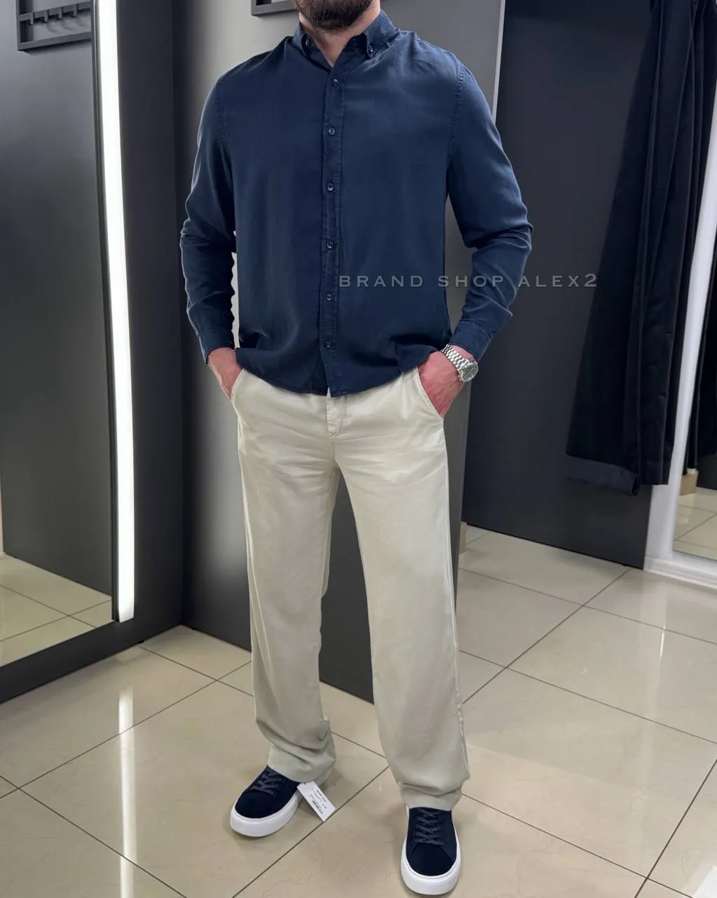Темно-синя сорочка casual  - фото 1