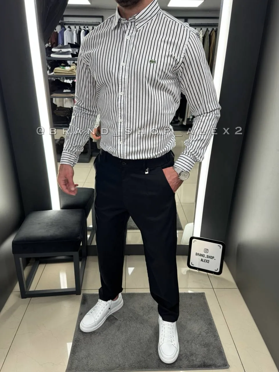 Біла сорочка у смужку Lacoste  - фото 1