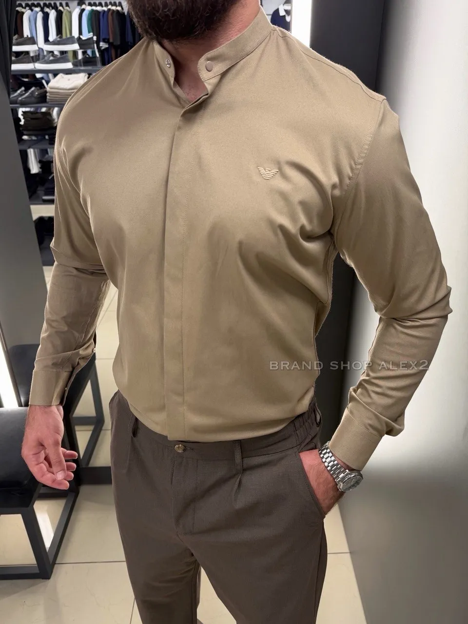 Чоловіча сорочка класична Armani стійка 