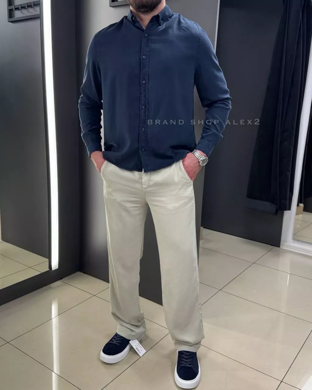 Темно-синя сорочка casual  - фото 1