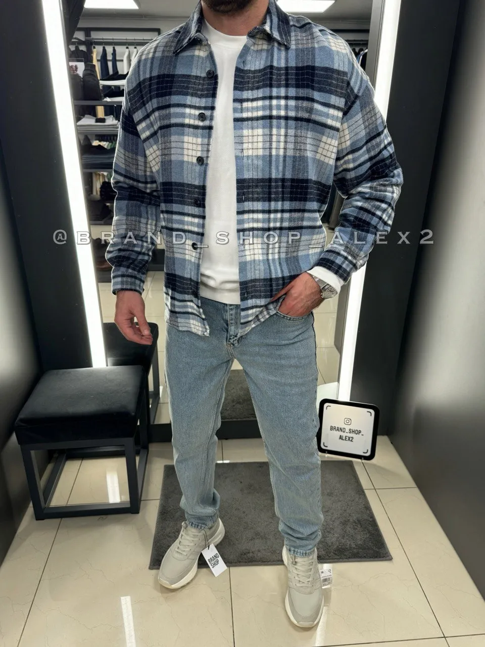 Casual сорочка в клітинку блакитна 