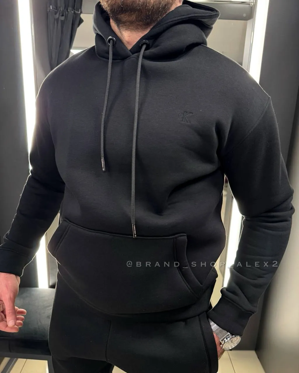 Чорний худі на флісі Ck 