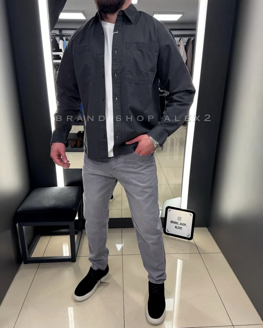 Темно-сіра сорочка-casual  - фото 1