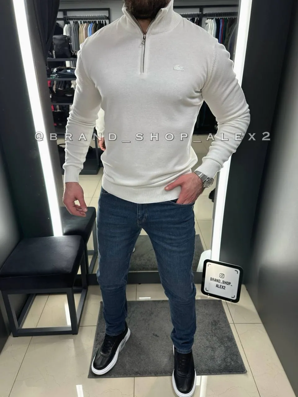 Білий гольф на блискавці Lacoste 